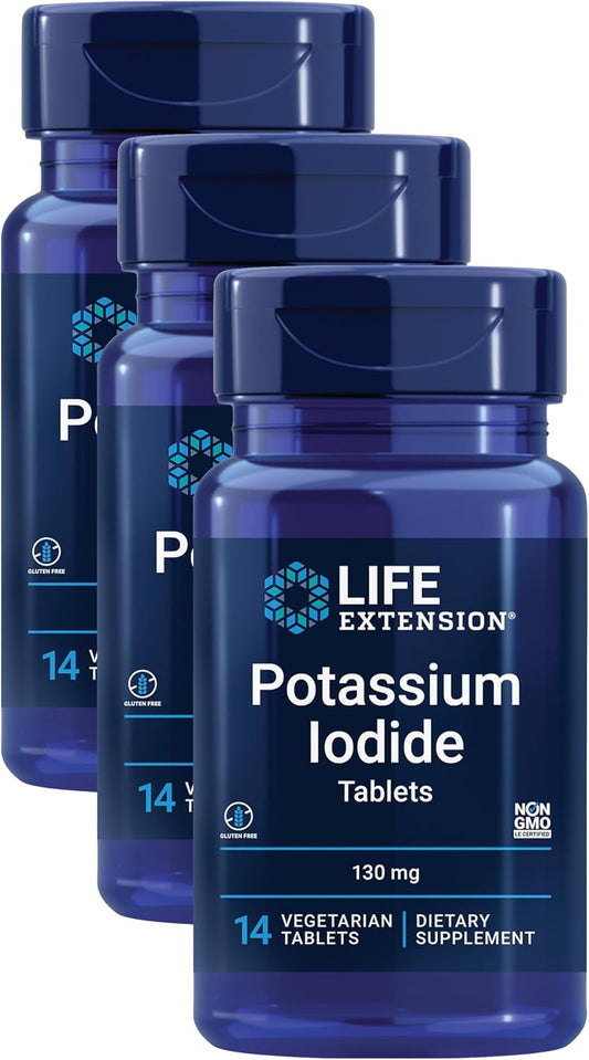 Pack of 3 Life Extension Potassium Iodide 130mg Tablets - 42 Tablets in Total