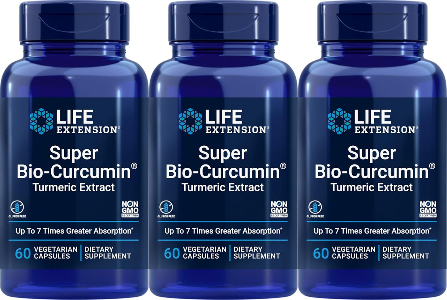 Pack of 3 Life Extension Super Bio-Curcumin Turmeric Extract Capsules, 400mg - 60 Vegetarian Capsules