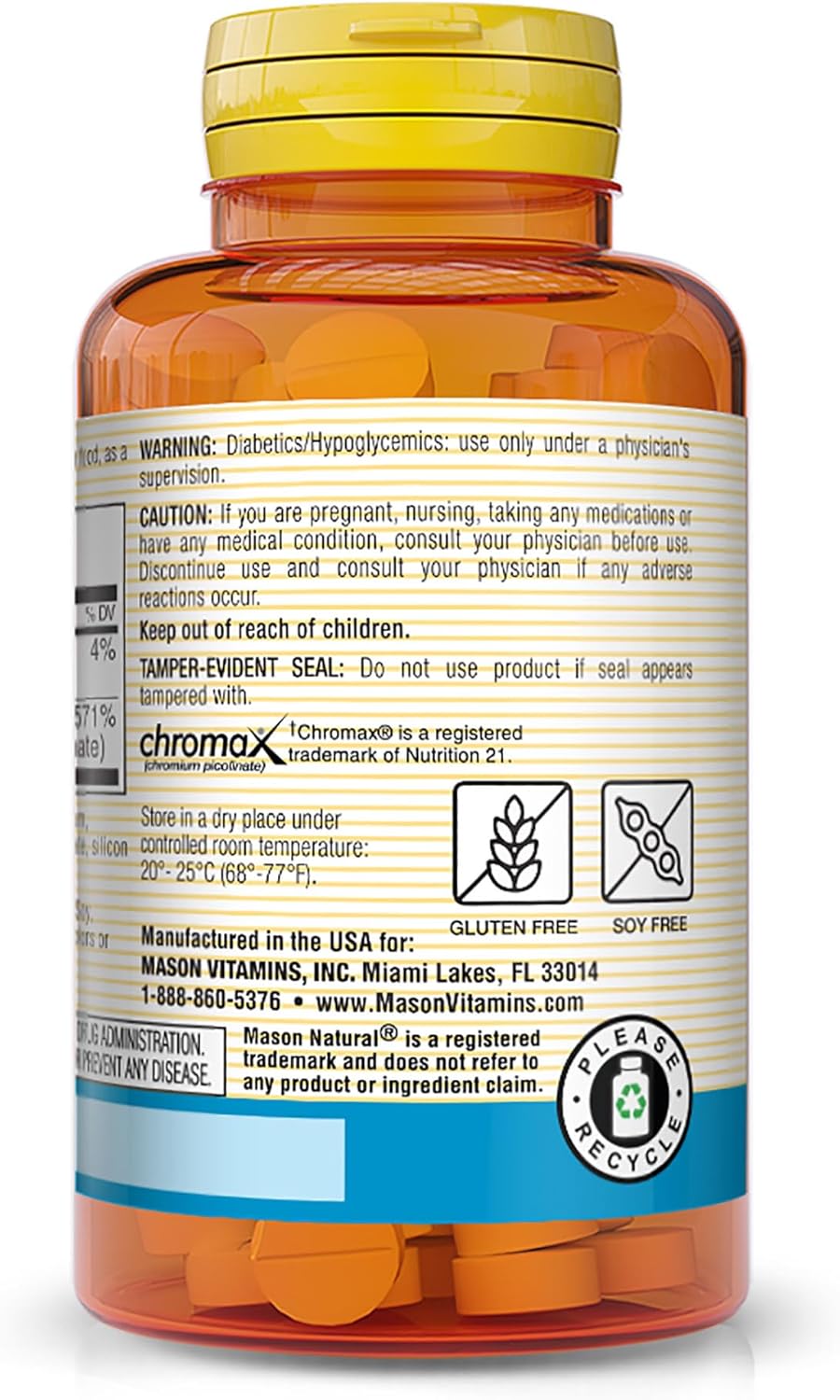 Pack of 3 Mason Natural Chromium Picolinate 200 mcg with Calcium Tablets - Supports Healthy Metabolism and Overall Health