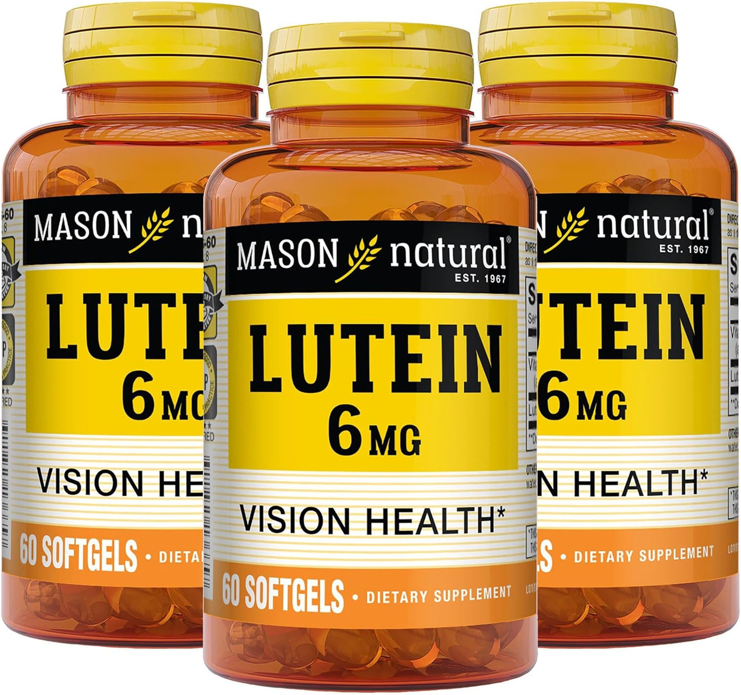 Pack of 3 Mason Natural Lutein 6mg with Vitamin E for Healthy Vision & Eye Function, 6 Month Supply