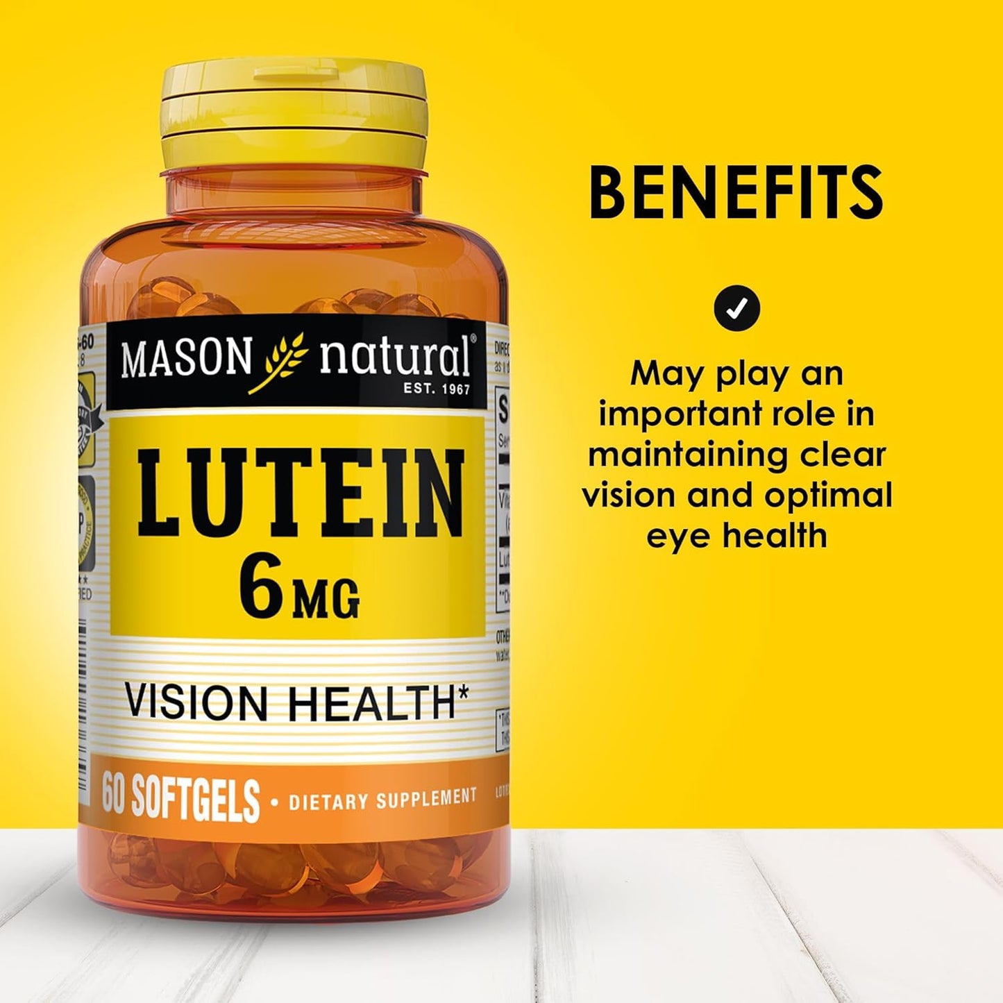 Pack of 3 Mason Natural Lutein 6mg with Vitamin E for Healthy Vision & Eye Function, 6 Month Supply