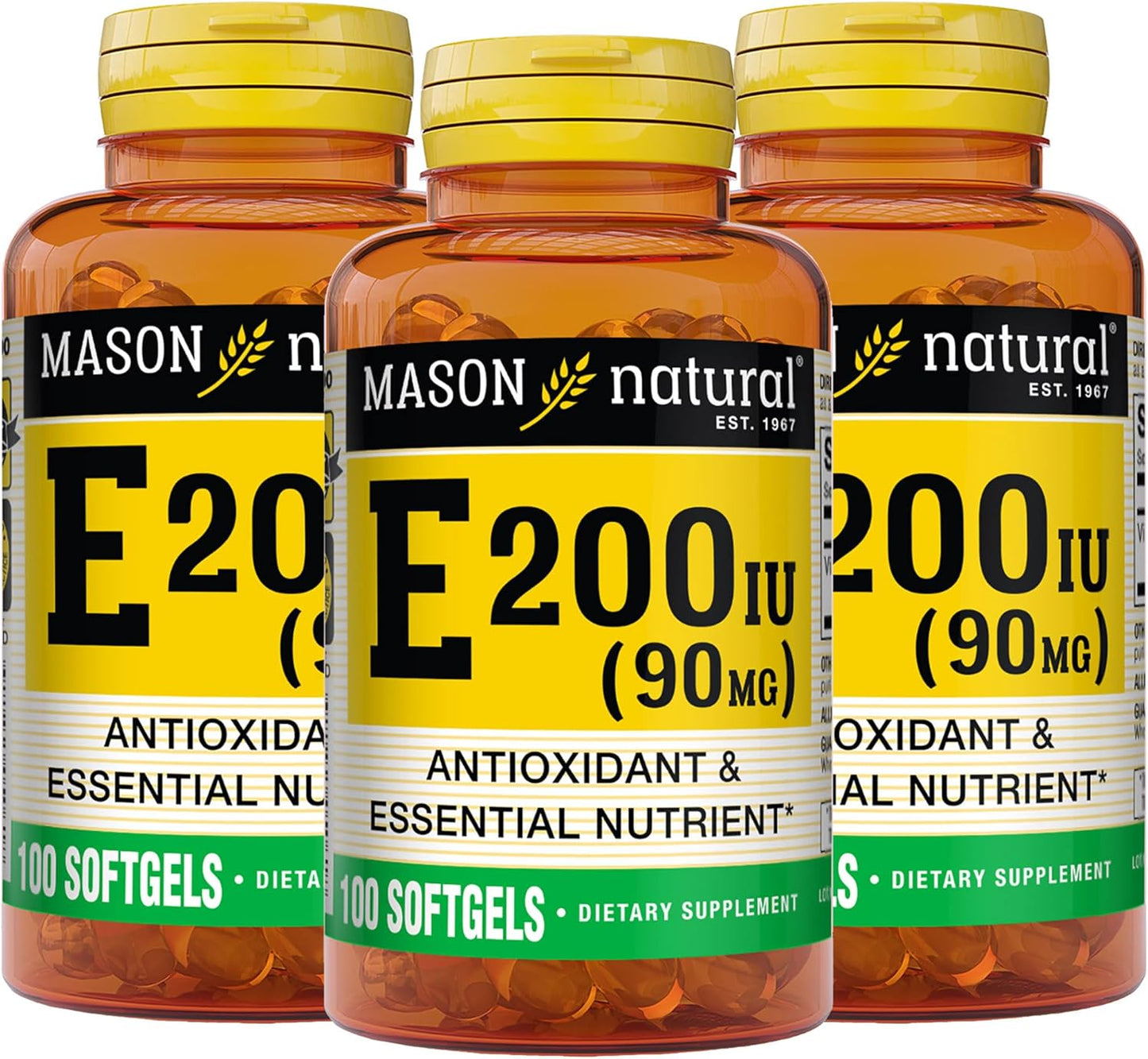 Pack of 3 Mason Natural Vitamin E 90 mg Softgels - Antioxidant & Essential Nutrient for Healthy Skin, Eyes, & Immune System