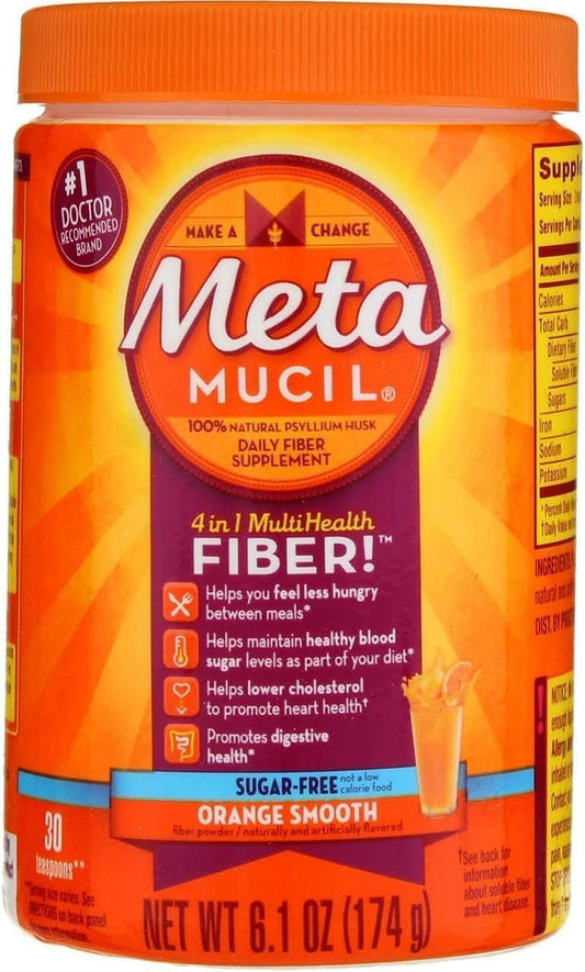 Pack of 3 Metamucil Daily Fiber Supplement, Sugar Free Orange Smooth - 6.1 oz for Regularity and Therapy