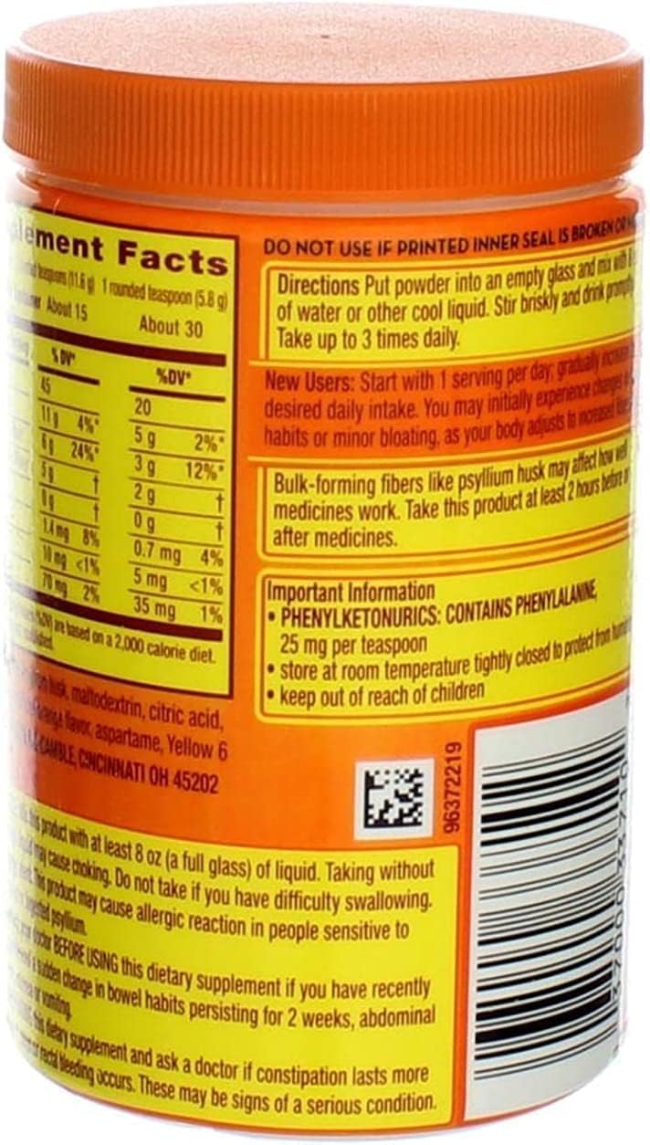 Pack of 3 Metamucil Daily Fiber Supplement, Sugar Free Orange Smooth - 6.1 oz for Regularity and Therapy