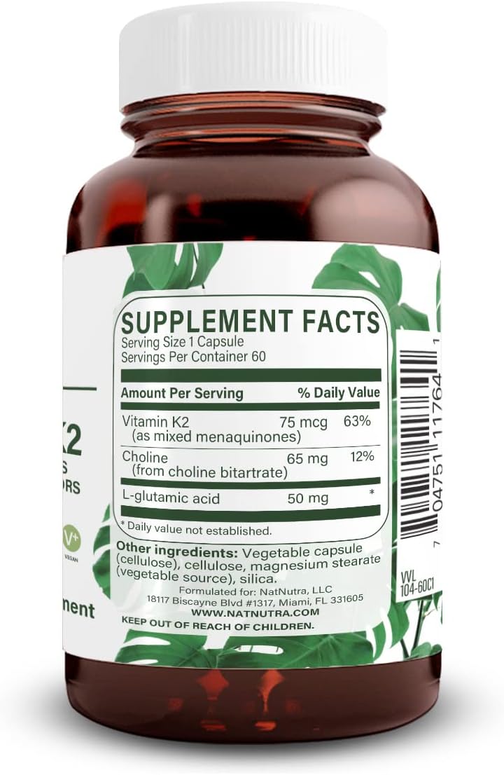 Pack of 3 Natural Nutra Full Spectrum Vitamin K2 Supplements for Cardiovascular, Liver, and Heart Health, 75 mcg, 60 Capsules
