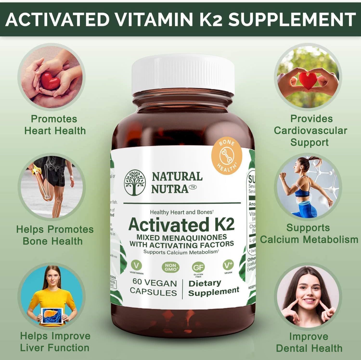 Pack of 3 Natural Nutra Full Spectrum Vitamin K2 Supplements for Cardiovascular, Liver, and Heart Health, 75 mcg, 60 Capsules