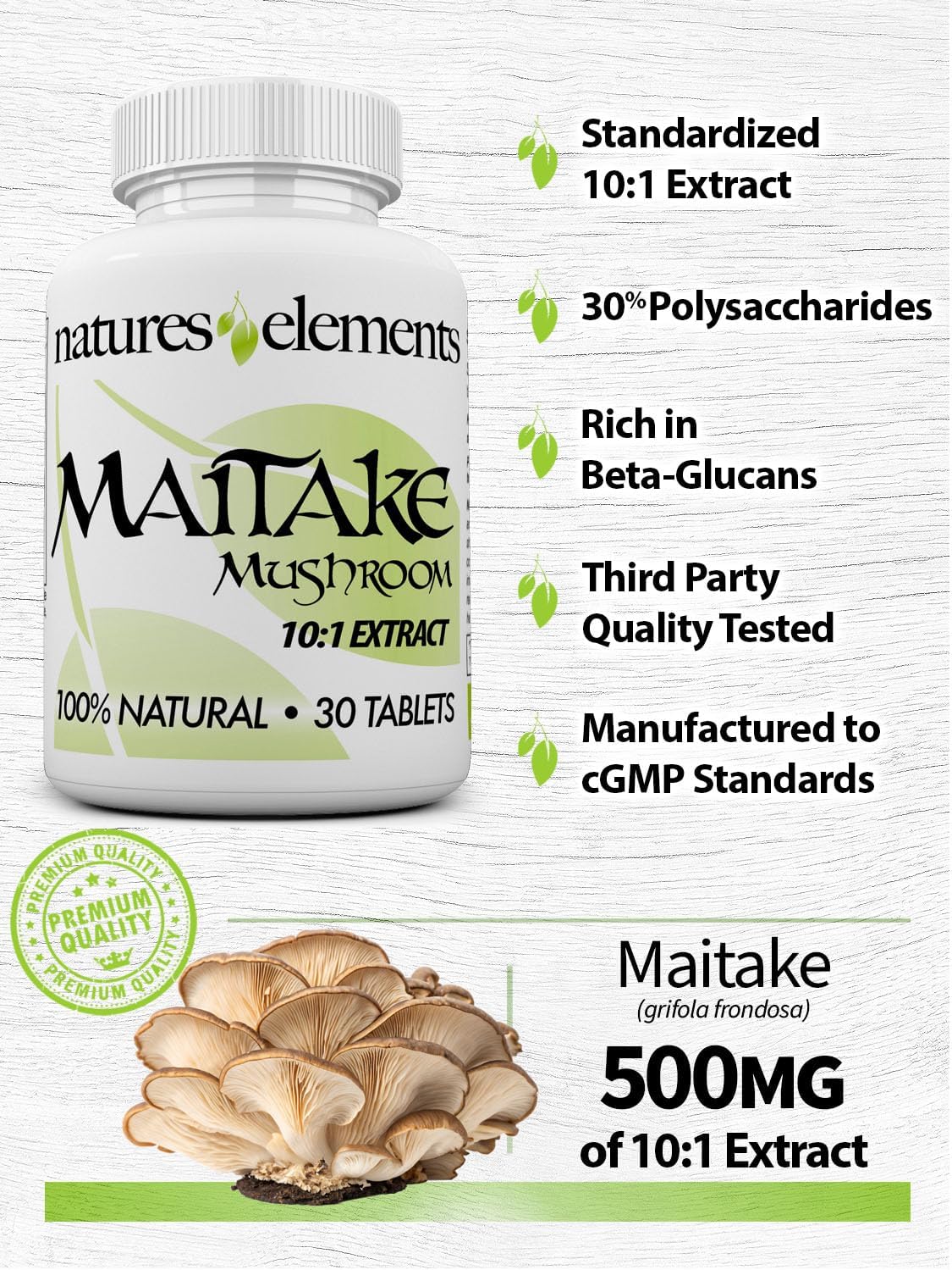 Pack of 3 Natures Elements Maitake Mushroom Extract Capsules - Immune Support with 10:1 Extract & 30% Polysaccharides - Vegetarian-Friendly