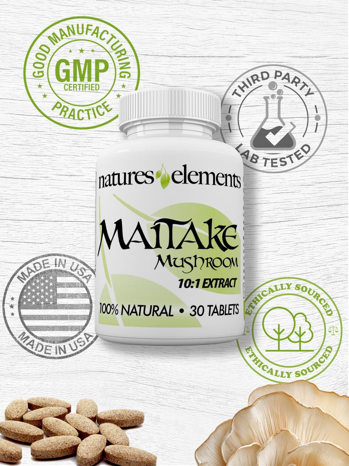 Pack of 3 Natures Elements Maitake Mushroom Extract Capsules - Immune Support with 10:1 Extract & 30% Polysaccharides - Vegetarian-Friendly