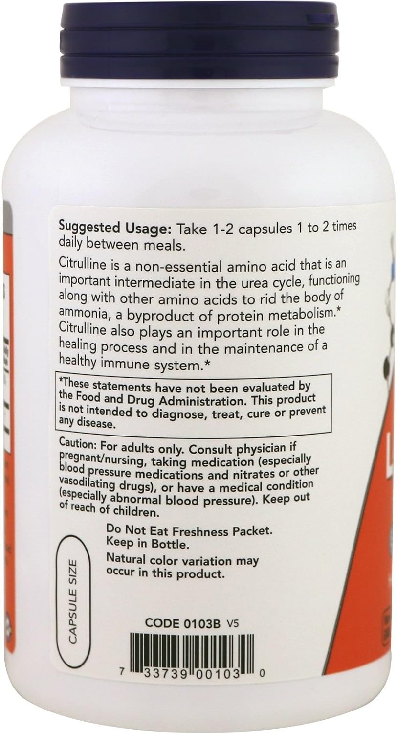 Pack of 3 NOW Foods L-Citrulline 750mg Capsules - 180 Count