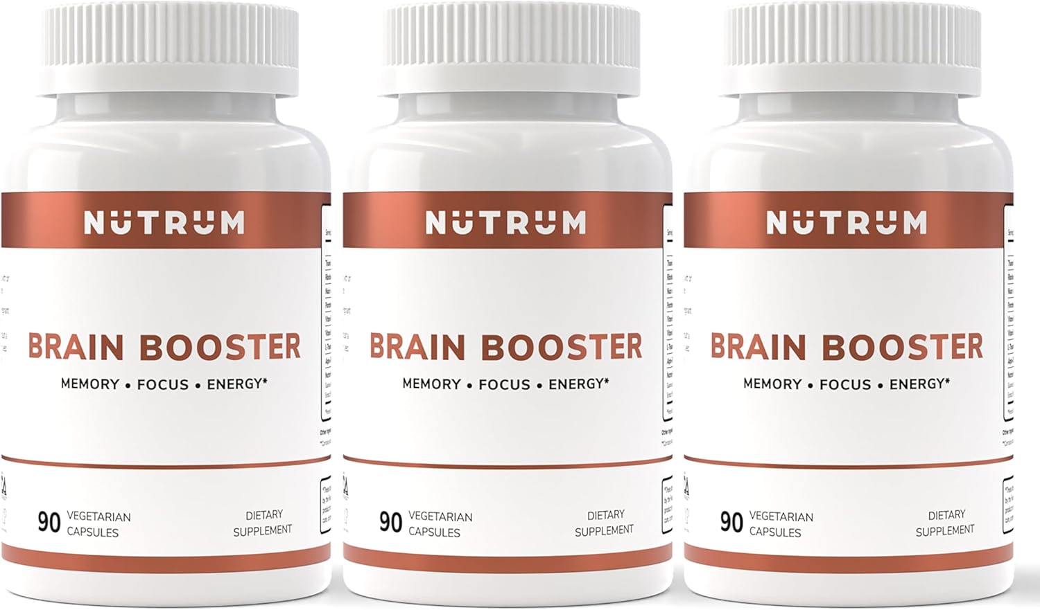 Pack of 3 Nutrum Brain Booster Nootropic Supplement for Focus, Memory, Energy & Concentration - Alpha-GPC, L-Theanine, Rhodiola, Ginseng, Guarana