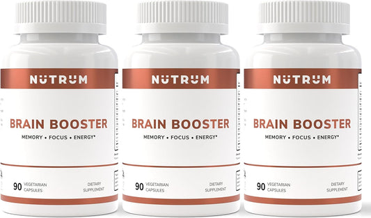 Pack of 3 Nutrum Brain Booster Nootropic Supplement for Focus, Memory, Energy & Concentration - Alpha-GPC, L-Theanine, Rhodiola, Ginseng, Guarana