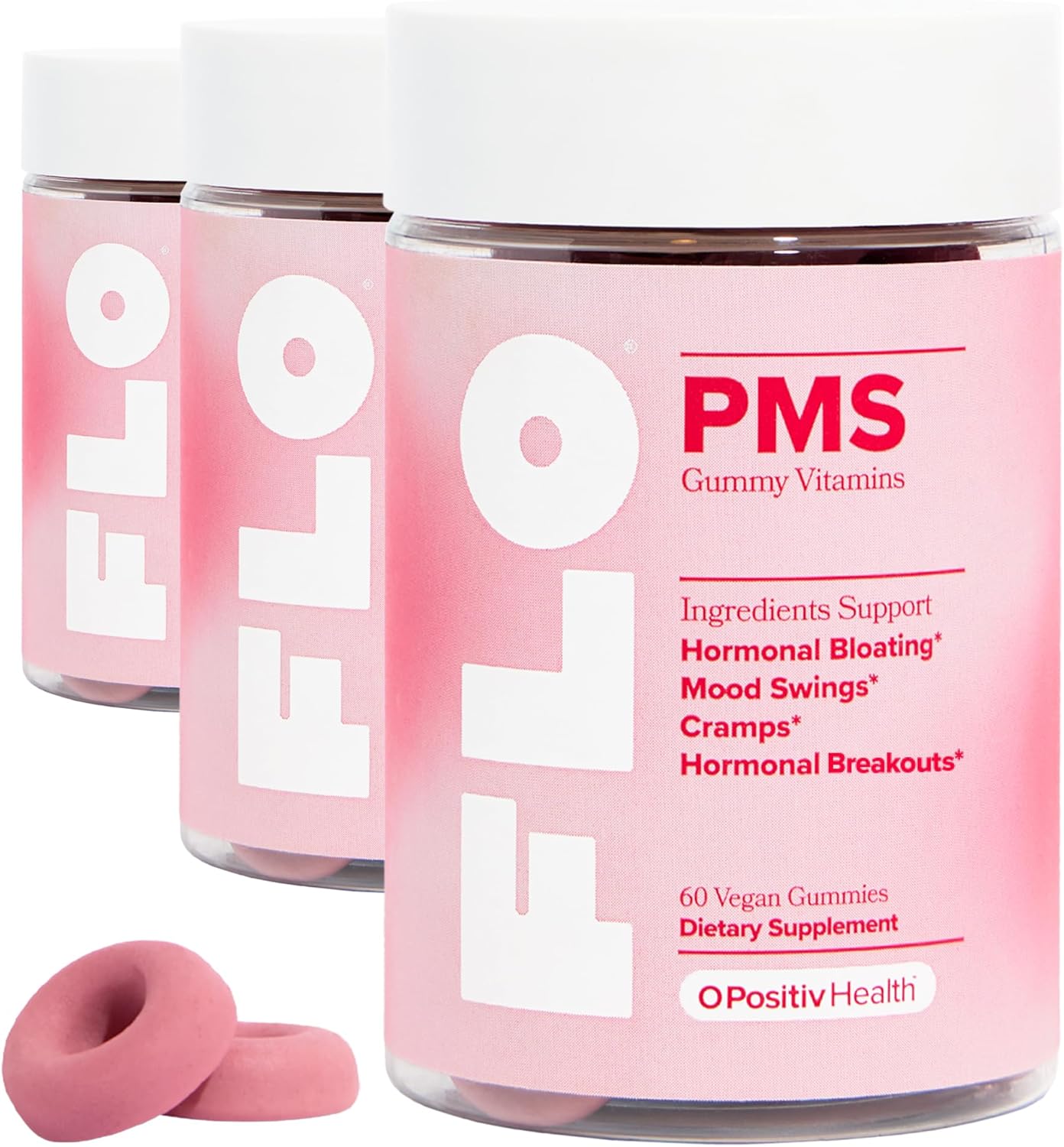 Pack of 3 O Positiv FLO PMS Gummies - Proactive Relief for Women - Targets Hormonal Symptoms with Chasteberry & Vitamin B6