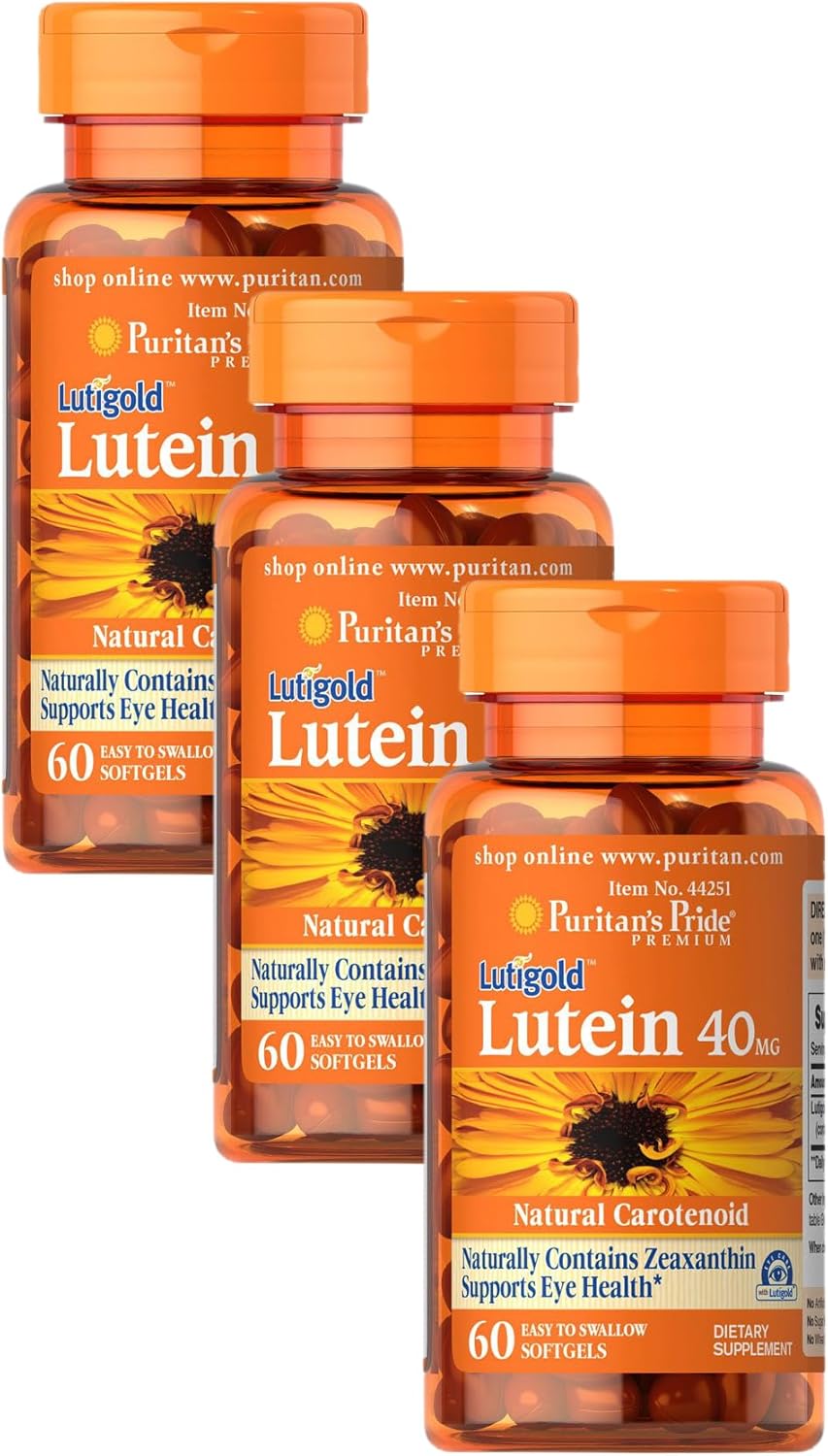 Pack of 3 Puritan's Pride Lutein 40 Mg with Zeaxanthin Capsules for Eye Health, 60 Ct Each