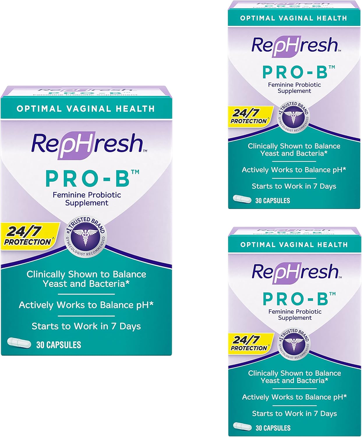 Pack of 3 RepHresh Pro-B Probiotic Feminine Supplement Capsules for Vaginal Health and Balance