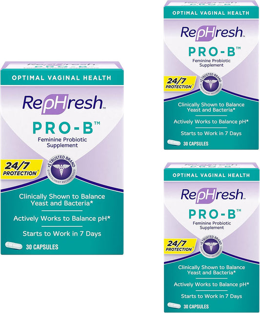 Pack of 3 RepHresh Pro-B Probiotic Feminine Supplement Capsules for Vaginal Health and Balance