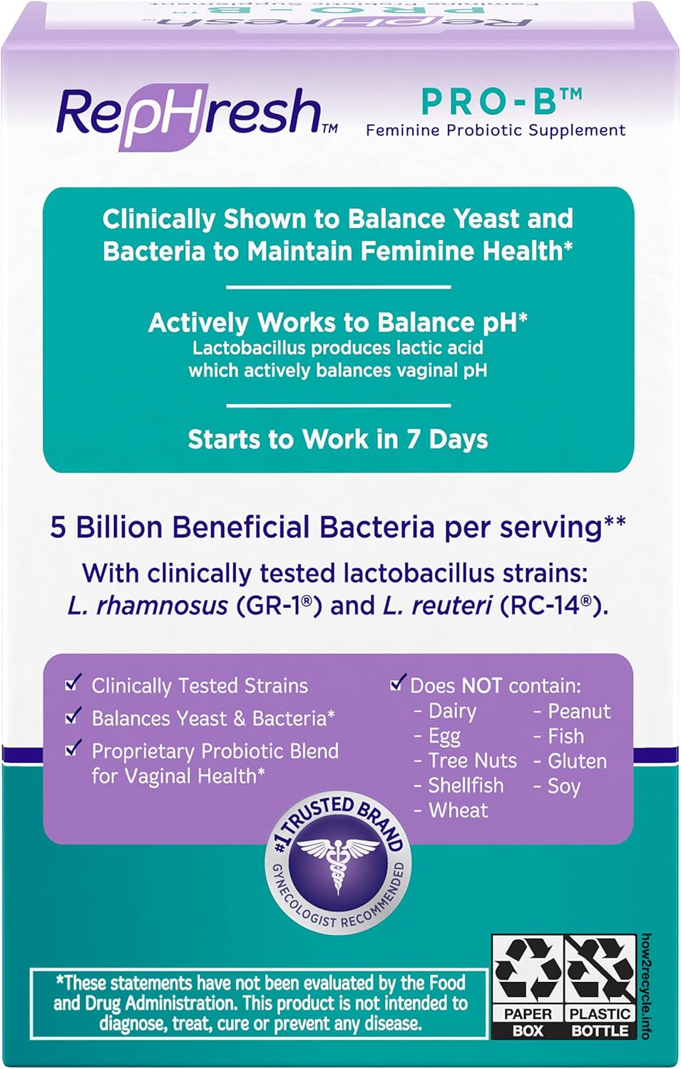 Pack of 3 RepHresh Pro-B Probiotic Feminine Supplement Capsules for Vaginal Health and Balance