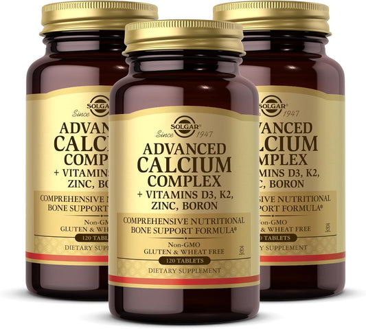 Pack of 3 Solgar Advanced Calcium Complex Tablets with Zinc, Boron, Vitamins D3 & K2 - Non-GMO, Gluten Free, Dairy Free - 90 Servings