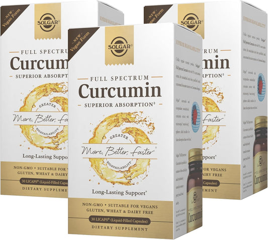 Pack of 3 Solgar Full Spectrum Curcumin LiCaps - 90 Servings - Brain, Joint & Immune Support - Vegan & Gluten Free