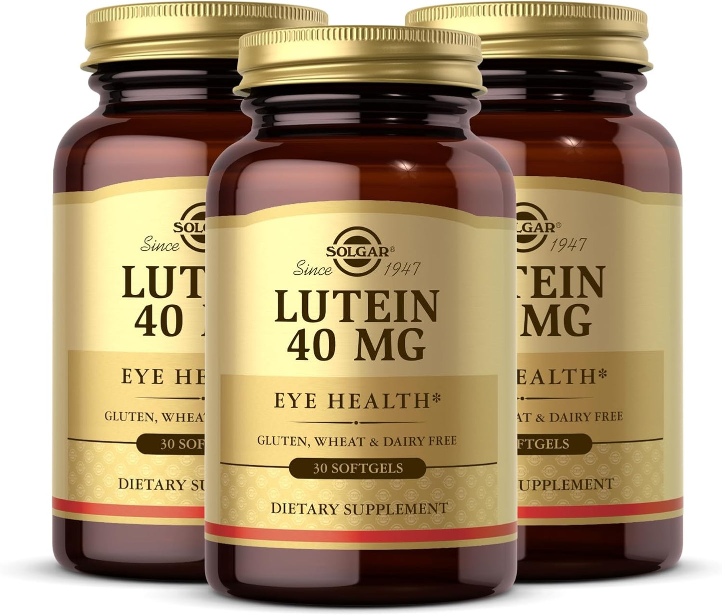 Pack of 3 Solgar Lutein 40 mg Softgels for Eye Health - Gluten and Dairy Free - 90 Servings