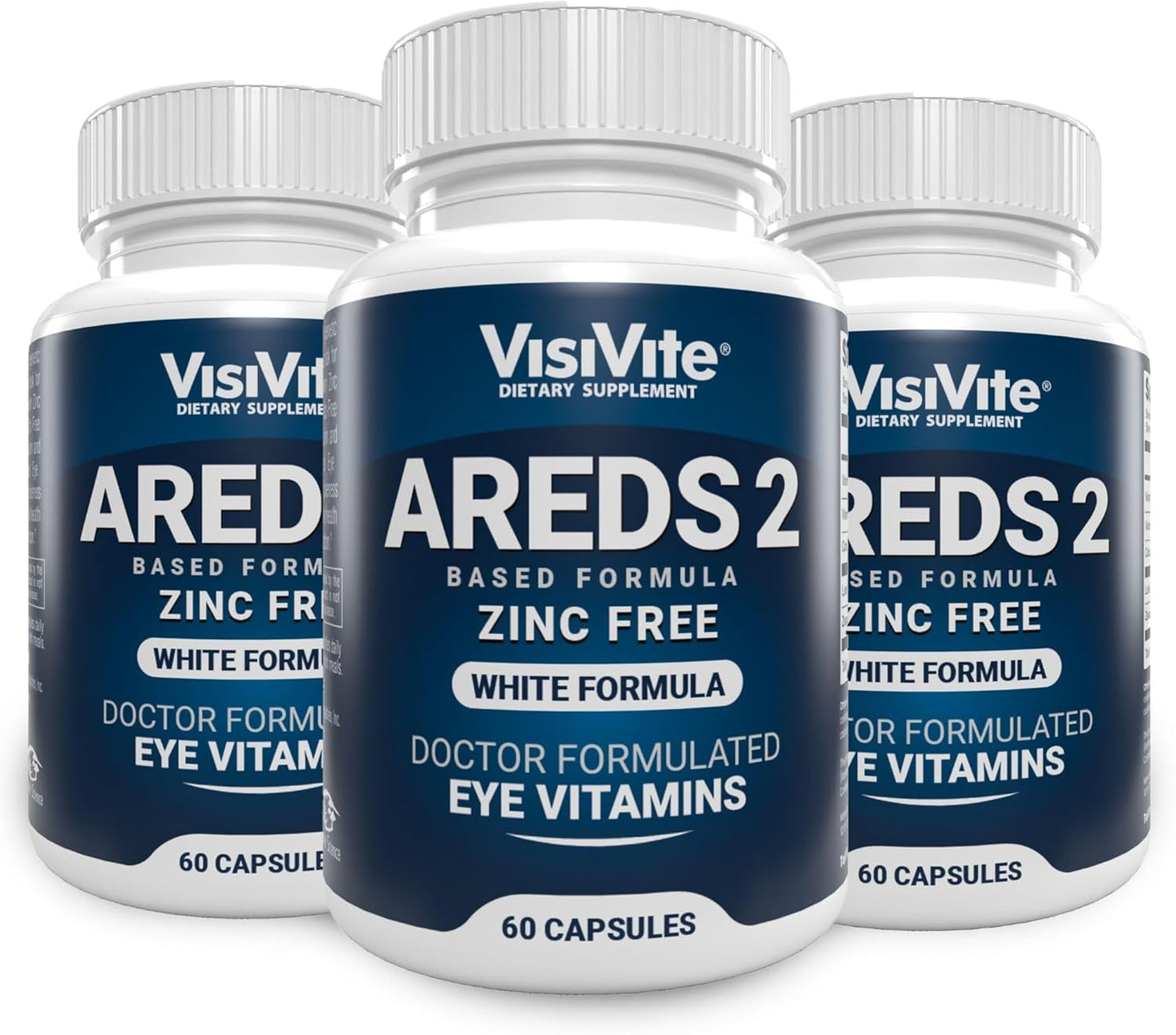 Pack of 3 VisiVite AREDS 2 White Eye Vitamins with Zeaxanthin and Lutein for Macular Health - Soy-Free Formula