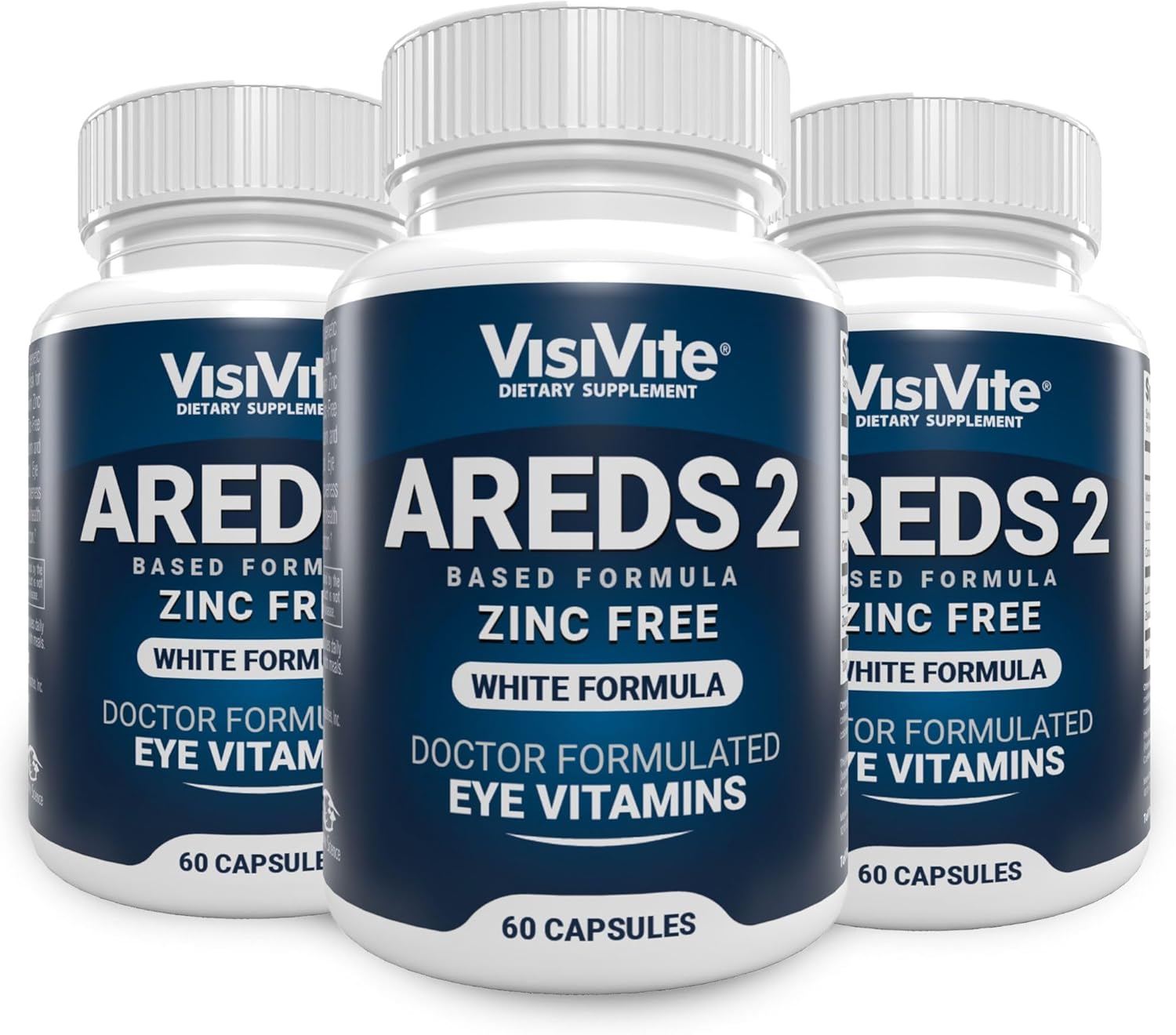 Pack of 3 VisiVite AREDS 2 White Eye Vitamins with Zeaxanthin and Lutein for Macular Health - Soy-Free Formula