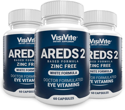 Pack of 3 VisiVite AREDS 2 White Eye Vitamins with Zeaxanthin and Lutein for Macular Health - Soy-Free Formula