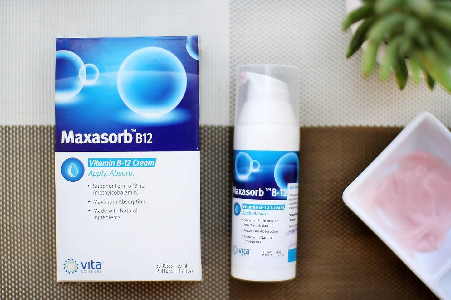 Pack of 3 Vita Sciences Maxasorb B12 Vitamin B-12 Cream 1000 mcg: Topical Methylcobalamin for Energy, Health, & Skin