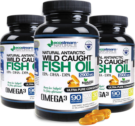 Pack of 3 Wild Caught Omega 3 2,900 Milligrams from ecostream Naturals