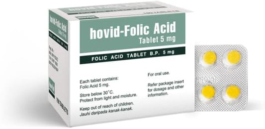 Pack of 300 HOVID Folic Acid 5mg Tablets for Healthy Pregnancy Support