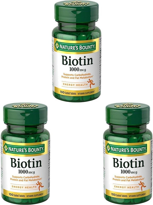 Pack of 300 Nature's Bounty Biotin 1000 mcg Vitamin Supplement Tablets for Healthy Hair, Skin, Nails, and Metabolism Boost