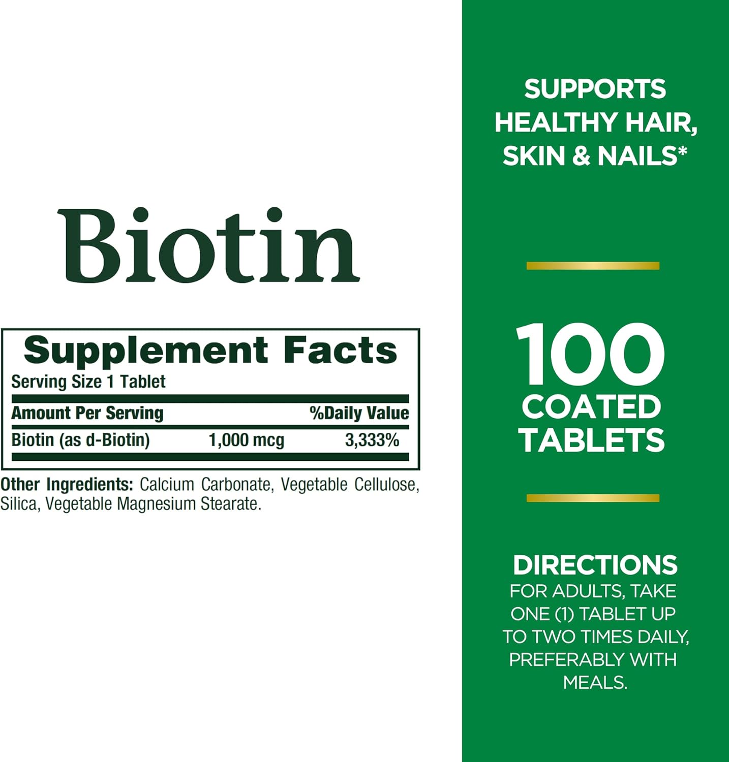 Pack of 300 Nature's Bounty Biotin 1000 mcg Vitamin Supplement Tablets for Healthy Hair, Skin, Nails, and Metabolism Boost