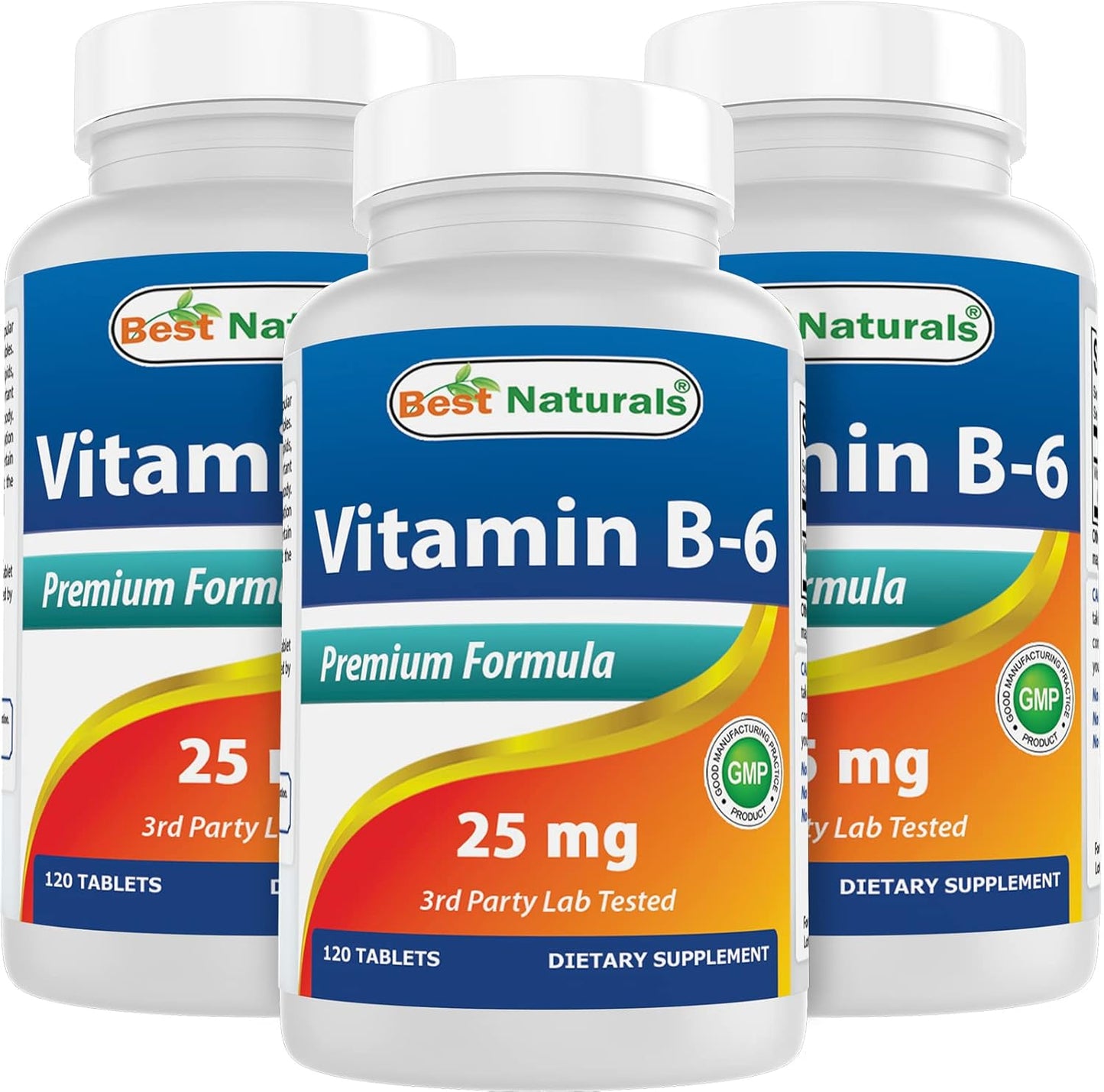 Pack of 360 Best Naturals Vitamin B6 25mg Tablets - High Potency B6 Supplement for Energy and Metabolism Support