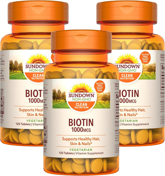 Pack of 360 Tablets Sundown Biotin 1000mcg for Healthy Hair, Skin, and Nails