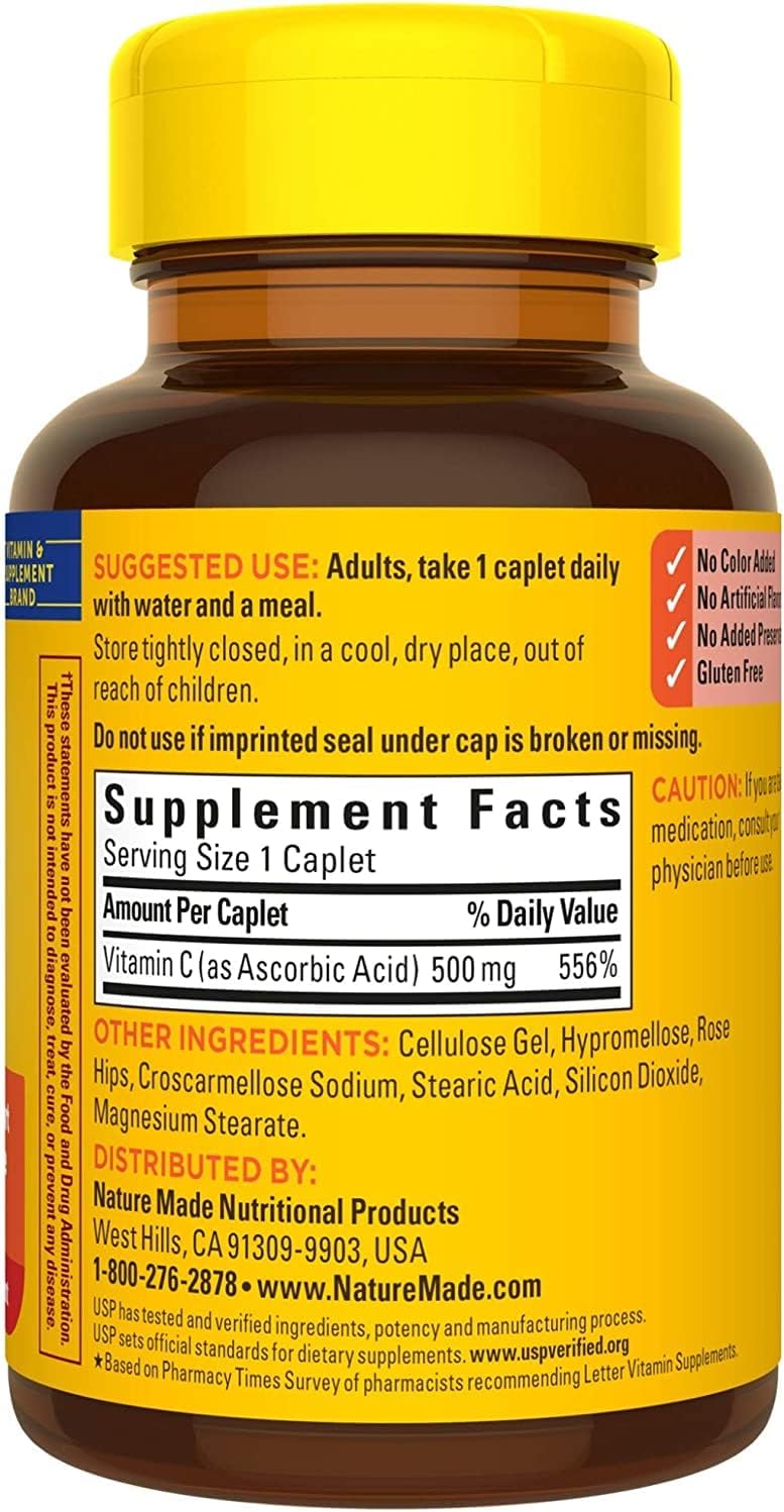 Pack of 390 Nature Made Vitamin C 500 Mg Caplets with Rose HIPS, 130 Tablets per Pack