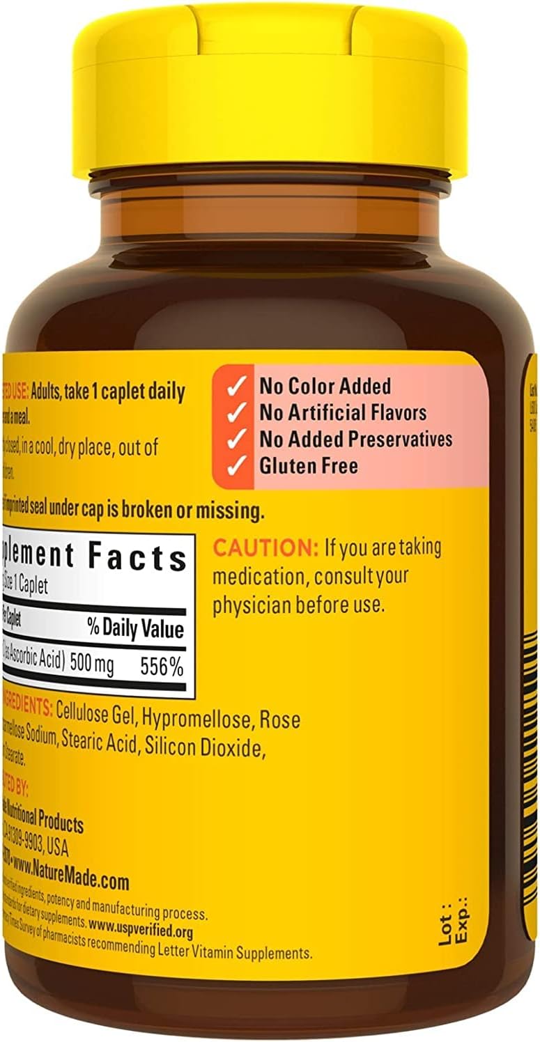 Pack of 390 Nature Made Vitamin C 500 Mg Caplets with Rose HIPS, 130 Tablets per Pack