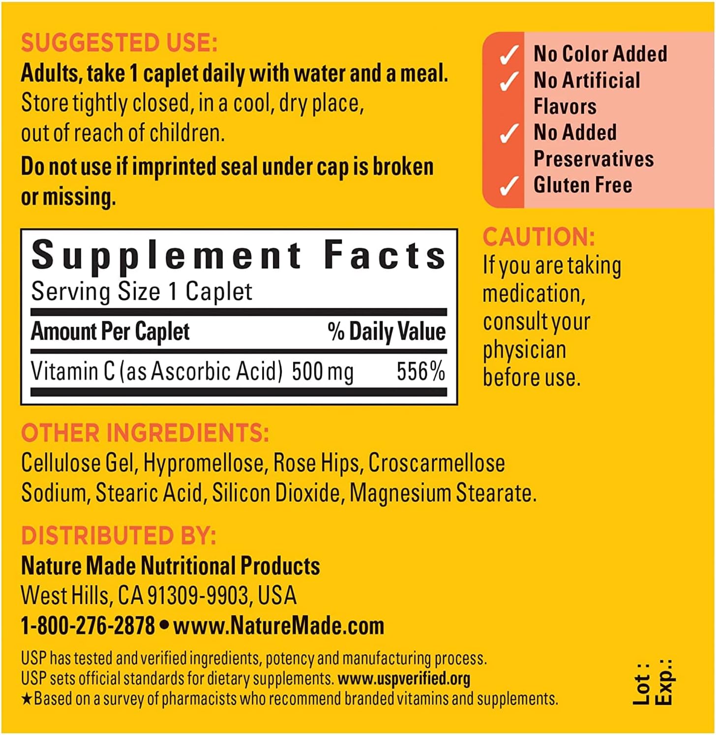 Pack of 390 Nature Made Vitamin C 500 Mg Caplets with Rose HIPS, 130 Tablets per Pack