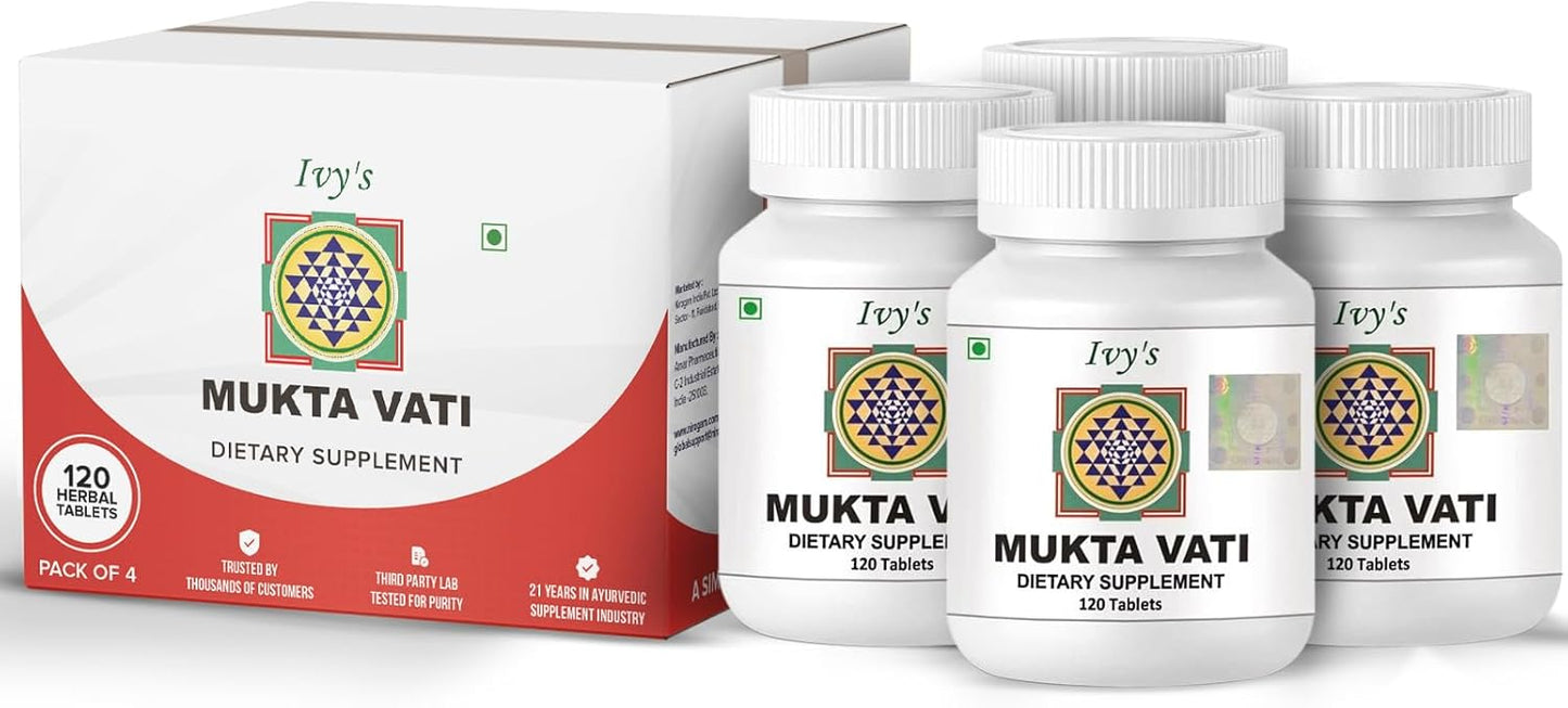 Pack of 4 Ivy's Mukta Vati Ayurvedic Herbal Supplements for Blood Pressure Support