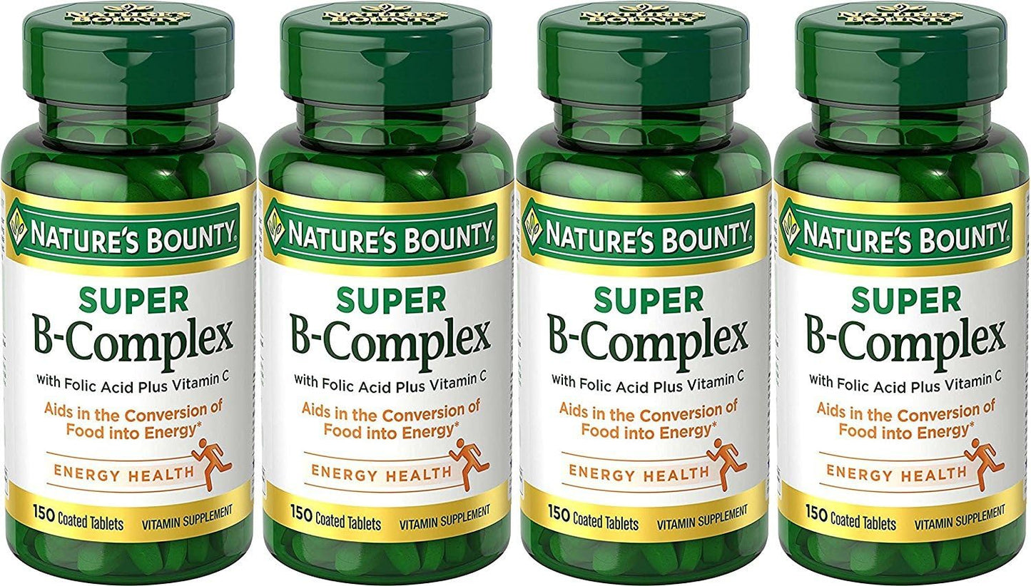 Pack of 4 Nature's Bounty B-Complex with Folic Acid Plus Vitamin C Tablets 150 Each for Immune Support
