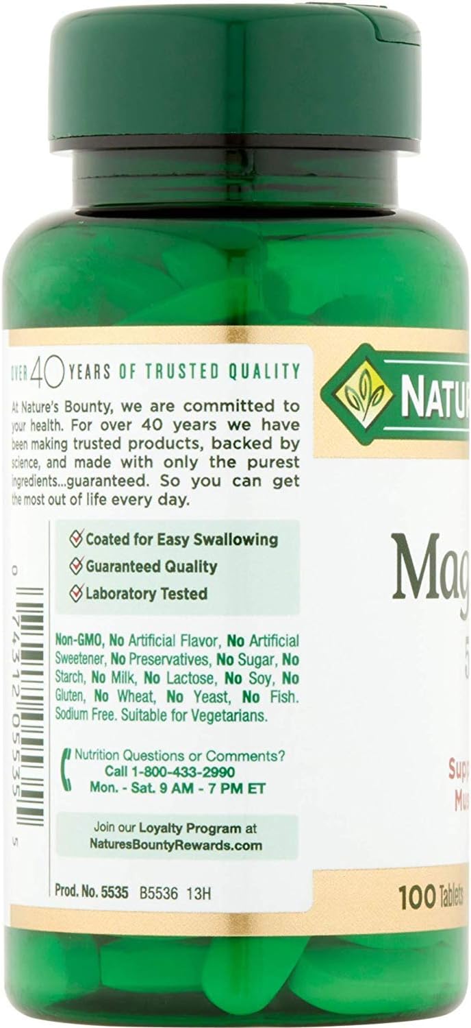 Pack of 4 Nature's Bounty Magnesium 500 mg Tablets - 100 Count each