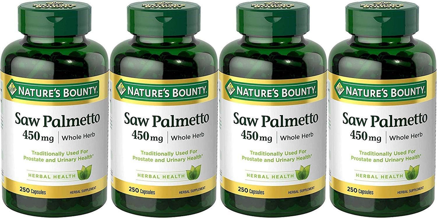 Pack of 4 Nature's Bounty Saw Palmetto 450 mg Capsules - 1000 Total Capsules