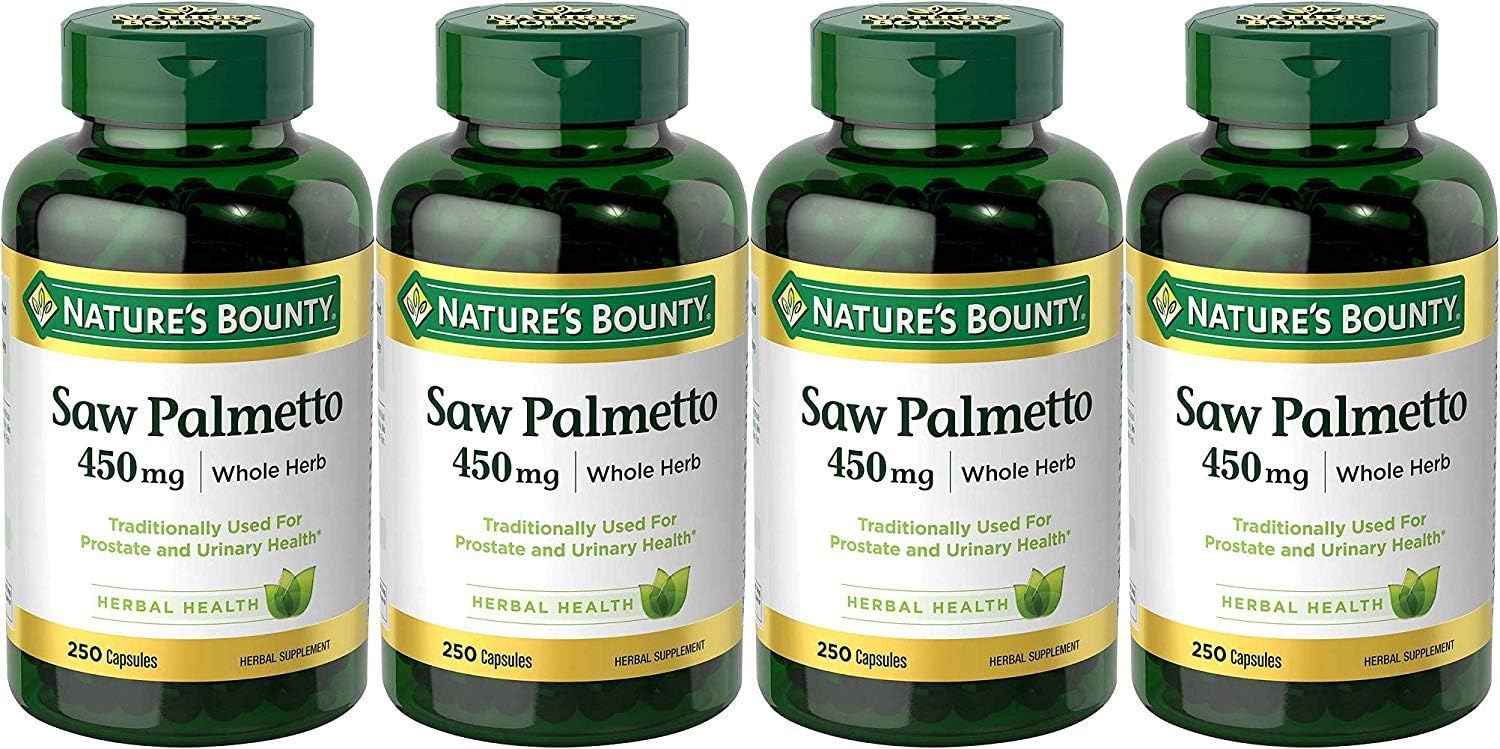 Pack of 4 Nature's Bounty Saw Palmetto 450 mg Capsules - 1000 Total Capsules