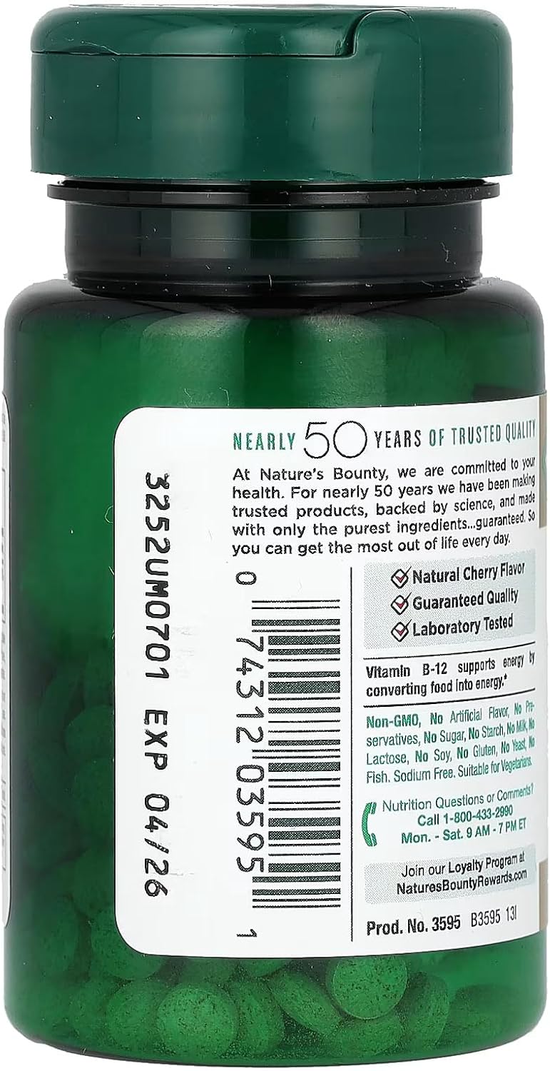 Pack of 4 Nature's Bounty Vitamin B-12 500 mcg, 100 Tablets