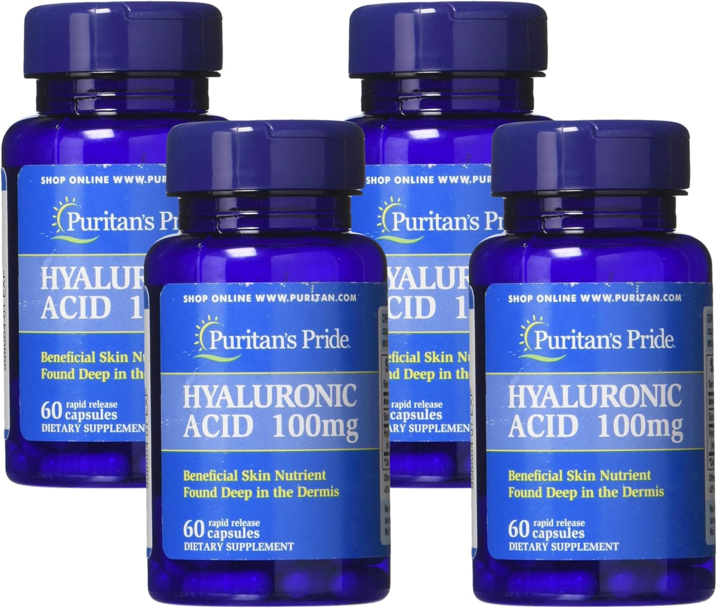 Pack of 4 Puritan's Pride Hyaluronic Acid 100mg Capsules - 60 Count