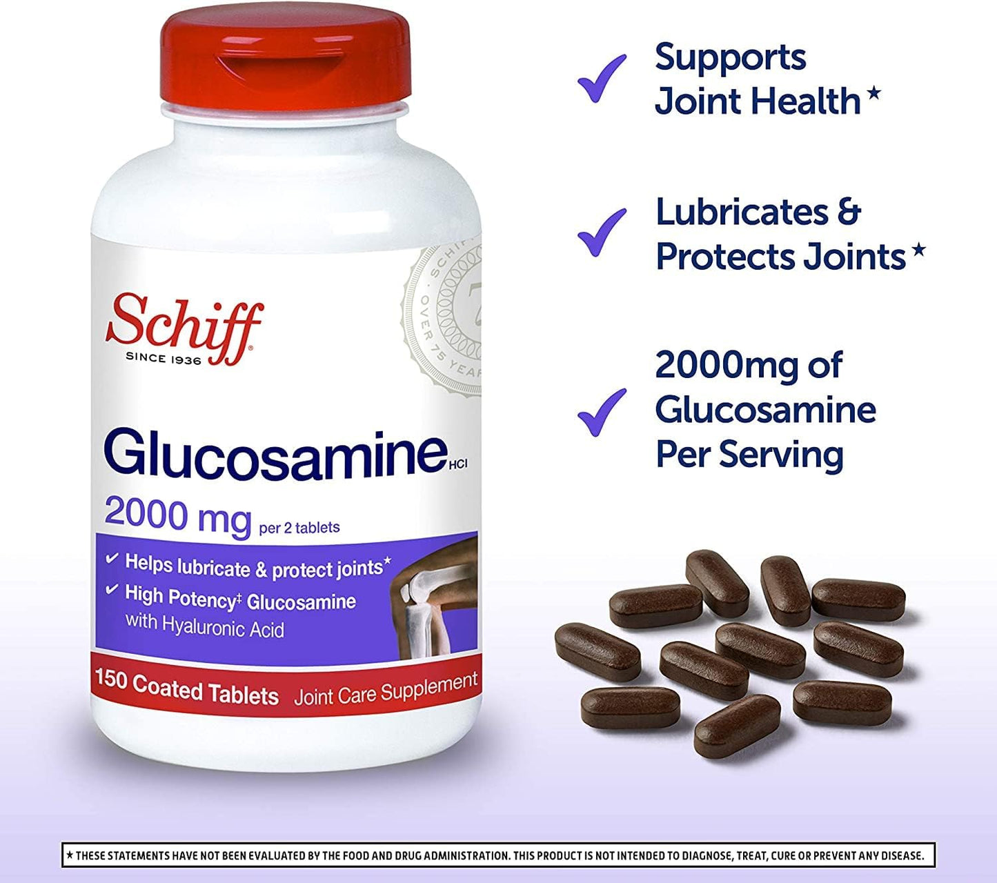 Pack of 4 Schiff Glucosamine 2000mg with Hyaluronic Acid - Joint Support Supplement