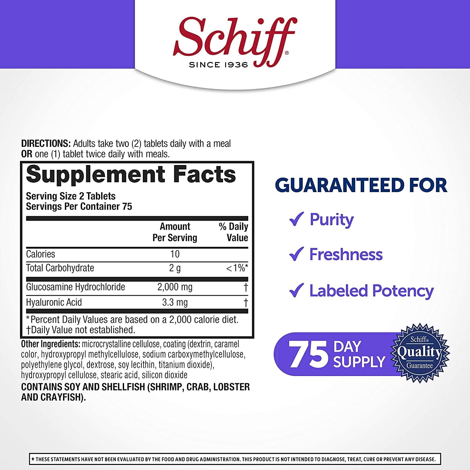 Pack of 4 Schiff Glucosamine 2000mg with Hyaluronic Acid - Joint Support Supplement