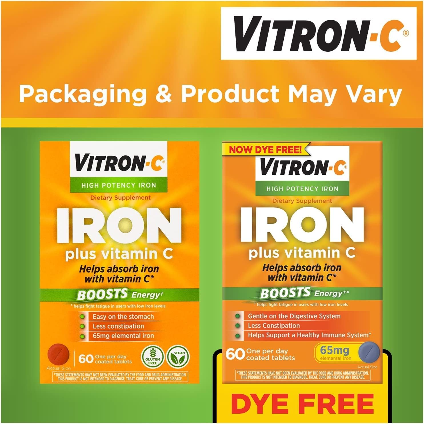 Pack of 4 Vitron-C High Potency Iron Supplements with Vitamin C - 60 Count Each