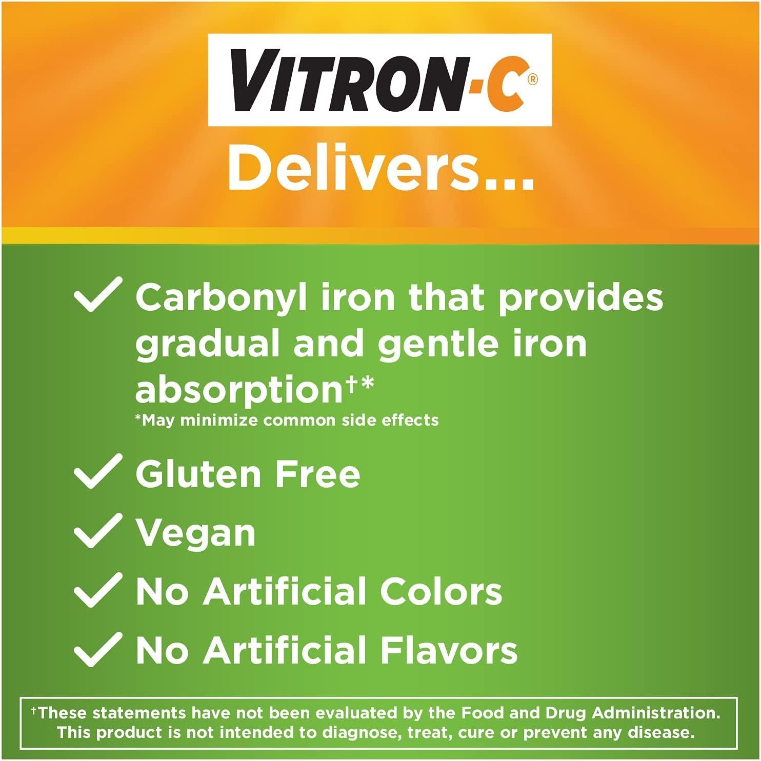 Pack of 4 Vitron-C High Potency Iron Supplements with Vitamin C - 60 Count Each