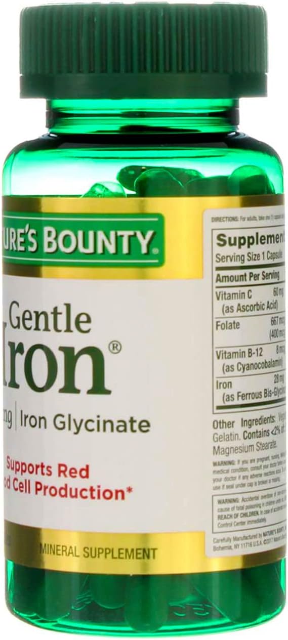 Pack of 5 Nature's Bounty Gentle Iron 28 mg Capsules - 90 Count