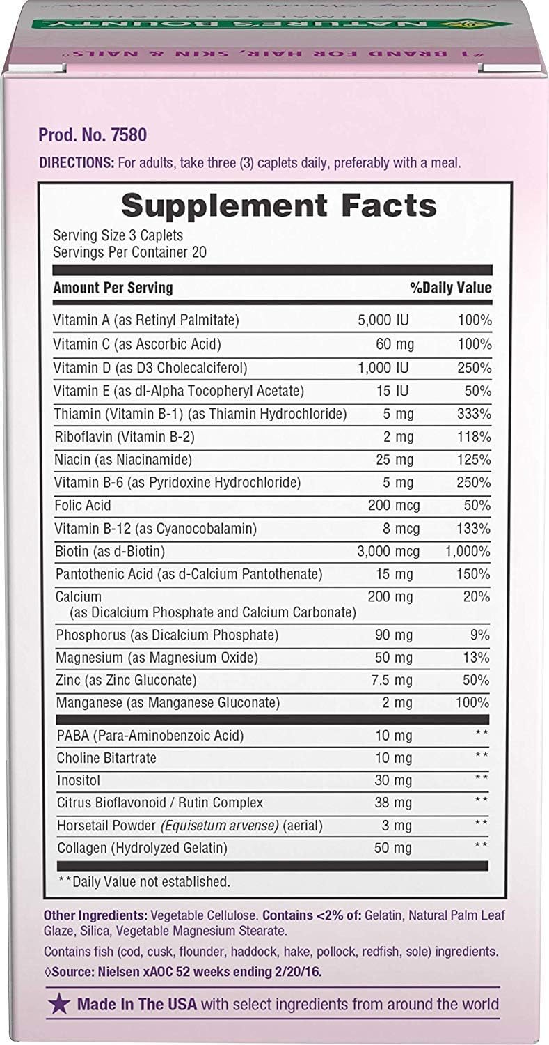 Pack of 5 Nature's Bounty Hair, Skin, and Nails Caplets - 60 ea per Pack