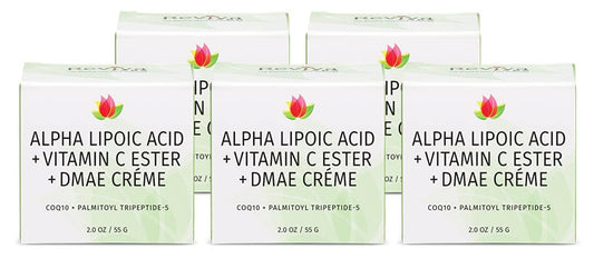 Pack of 5 Reviva Labs DMAE Cream with Alpha Lipoic Acid, Vitamin C Ester for Neck and Face - Skin Firming and Moisturizing Cream